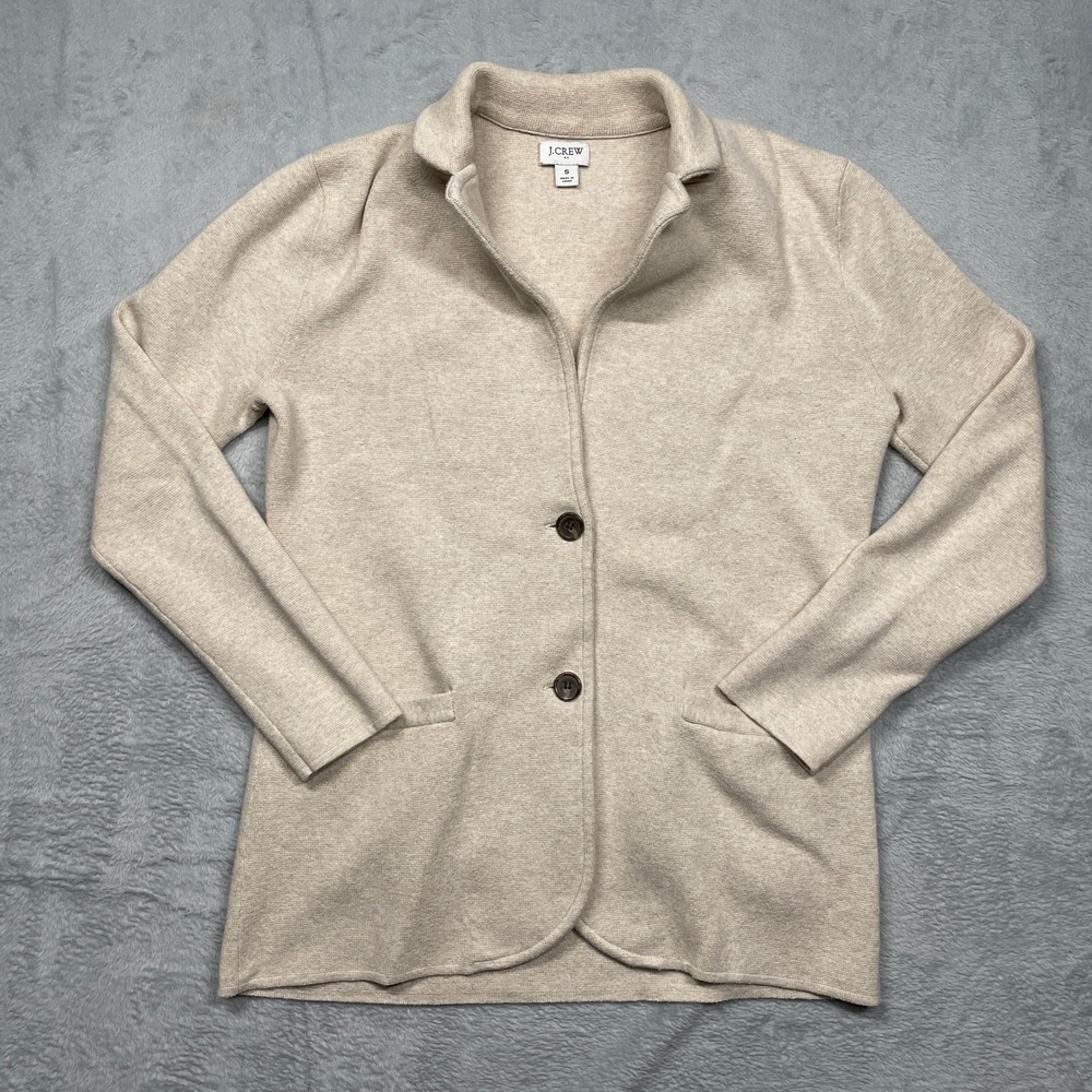J.Crew Sweater Blazer Women Size S Beige Cotton Knit Two Button Cardigan Jacket